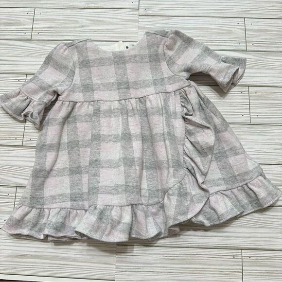 JANIE & JACK PLAID RUFFLE DRESS GREY/PINK 3 to 6 MONTHS GIRL - Picture 1 of 9